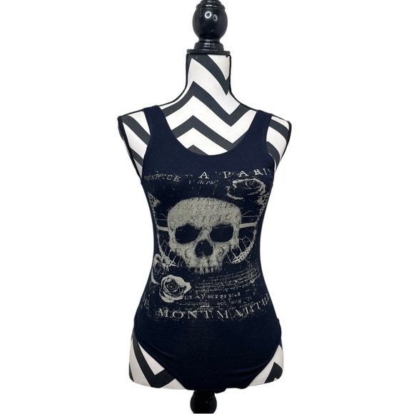 Love You To Death Skull Goth Punk Biker Sz S Bodysuit - Picture 1 of 11